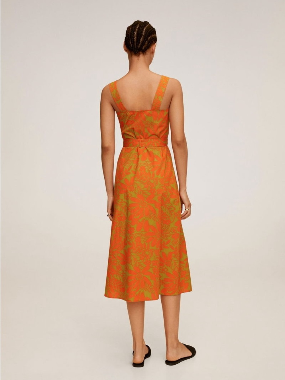 Mango Tropical Print Button Front Midi Dress Cotton Floral Orange Green Size 4 - Picture 3 of 9
